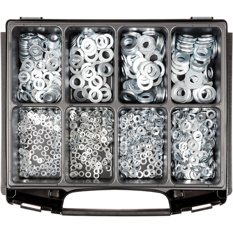 Lajitelmalaatikko – aluslevyt, 1050 osaa, M4–M16, DIN 125 A