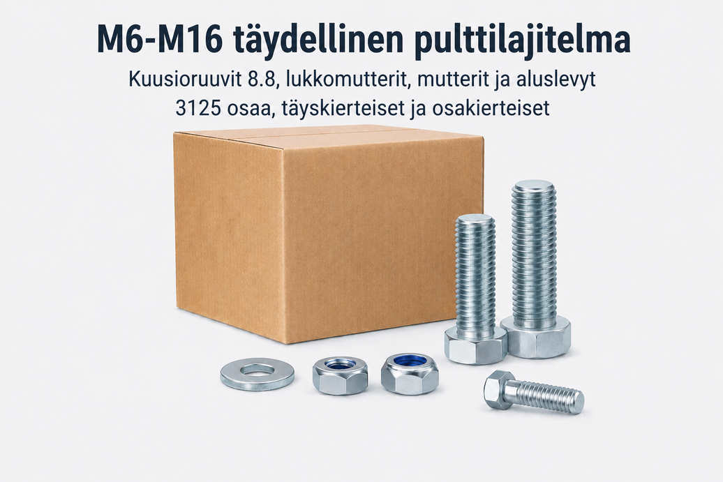 M6–M16 Täydellinen pulttilajitelma – 3 125 osaa – 60 kg