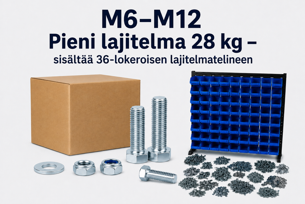 M6–M12 Pieni lajitelma 28 kg – sisältää 36-lokeroisen lajitelmatelineen